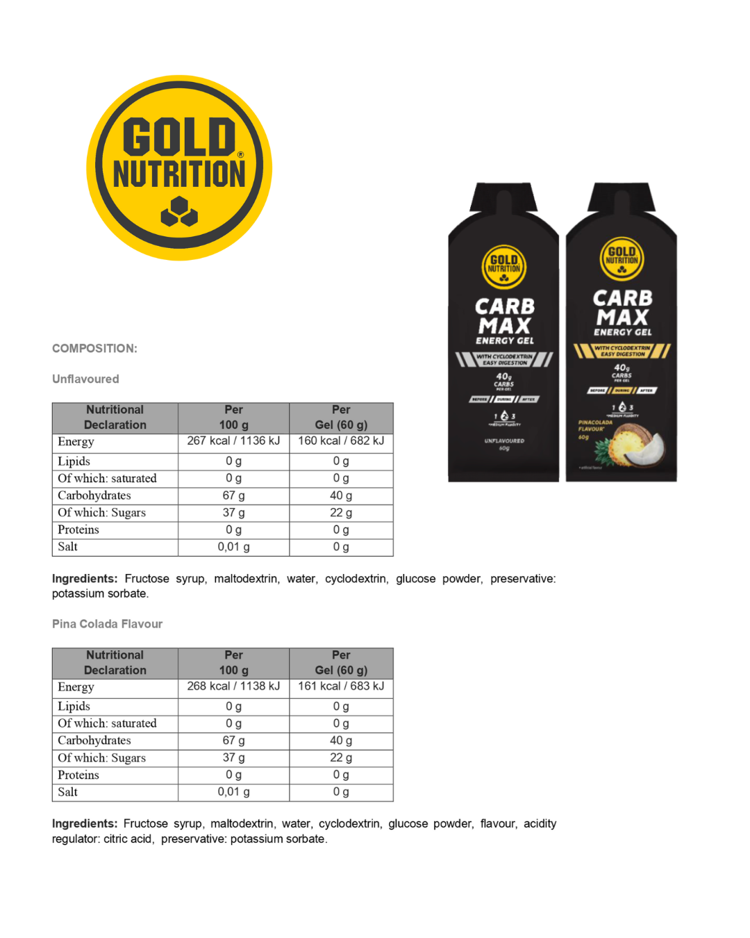Carb Max Energy Gel 60g – Snabbverkande kolhydrater för långvarig energi och uthållighet.