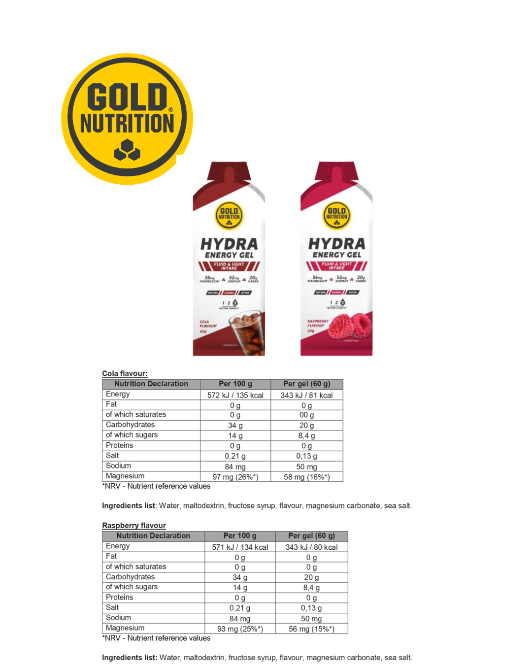 Hydra Gel GoldNutrition – Lättflytande energigel för uthållighet och snabb energi