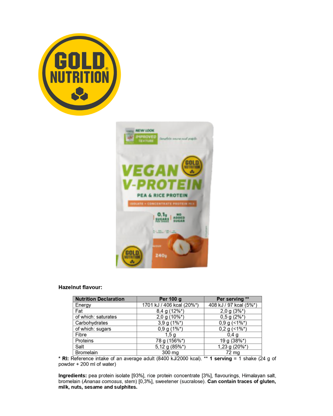 V-Protein 240G Hasselnöt före och efter träning – stödjer muskelregenerering och energi.