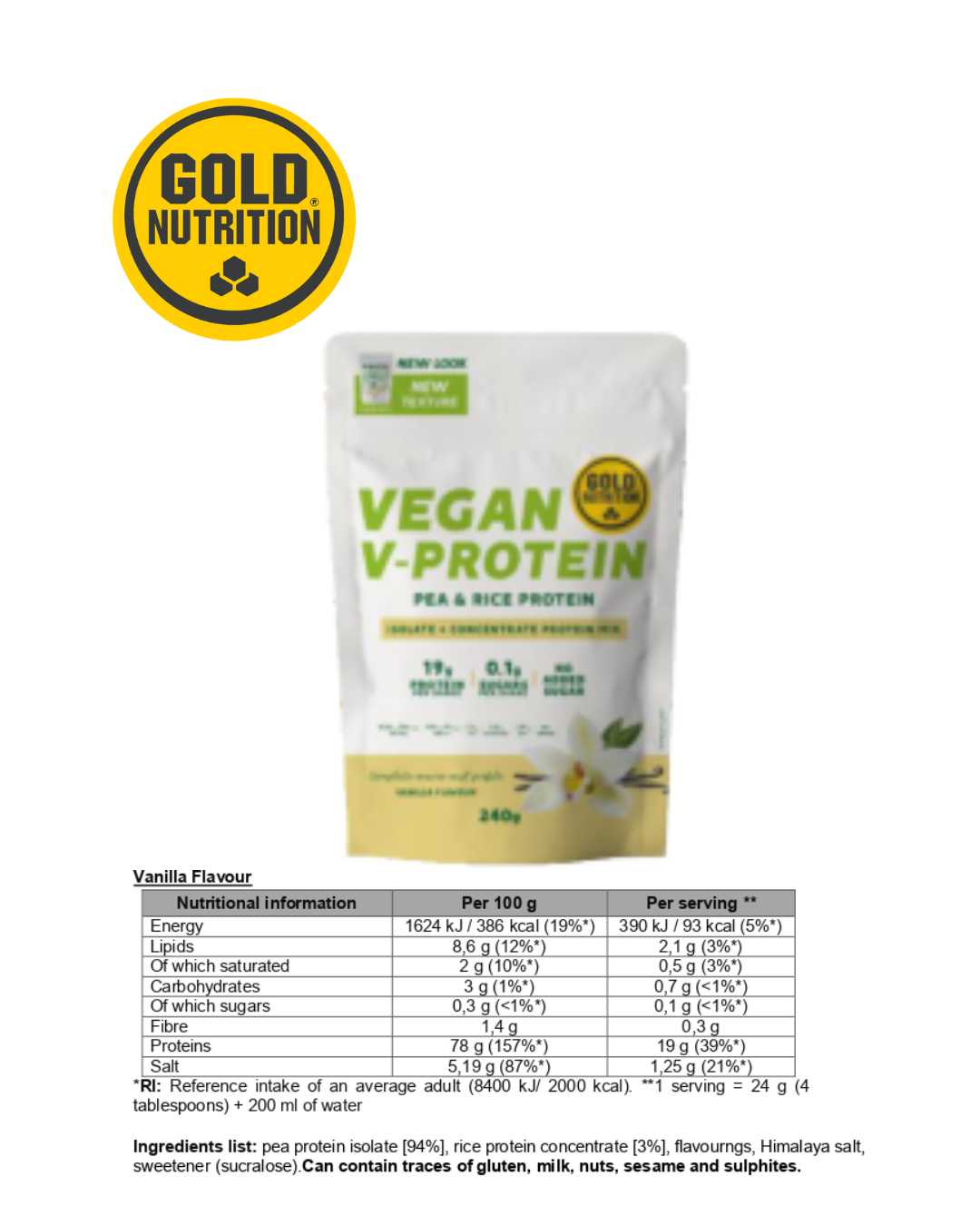 Vegan V-Protein – Högkvalitativt växtprotein från ärtor & ris