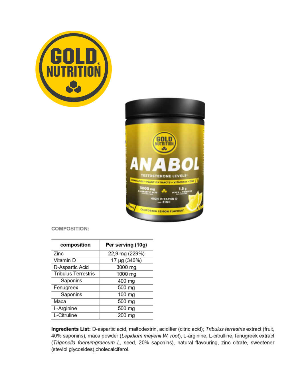 Anabolic Formula GoldNutrition® – hormonbalanserande tillskott med zink, D-asparaginsyra och växtextrakt.