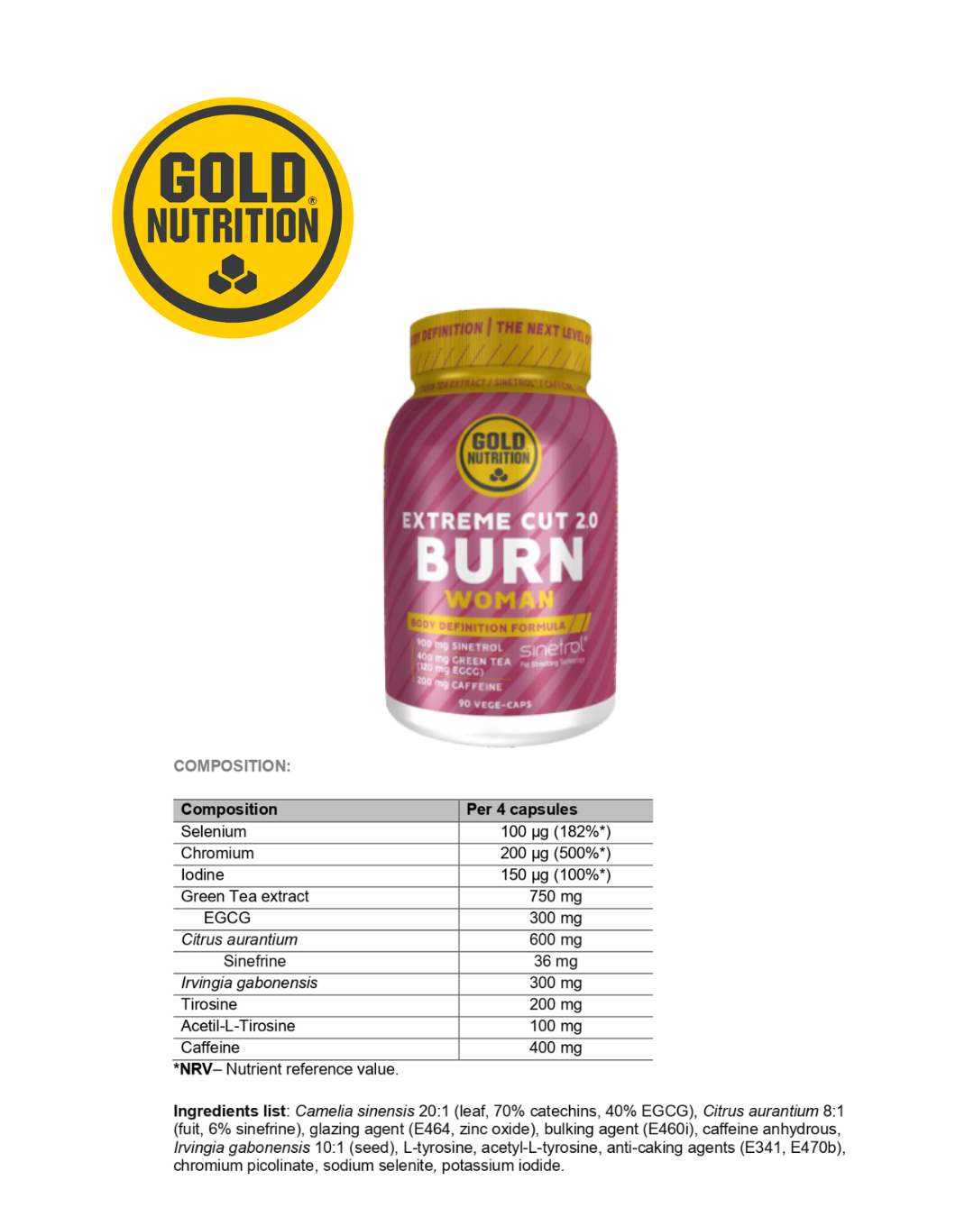 Extreme Cut 2.0 Burn Woman – vegetabiliska kapslar med fettförbrännande ingredienser för kvinnor.