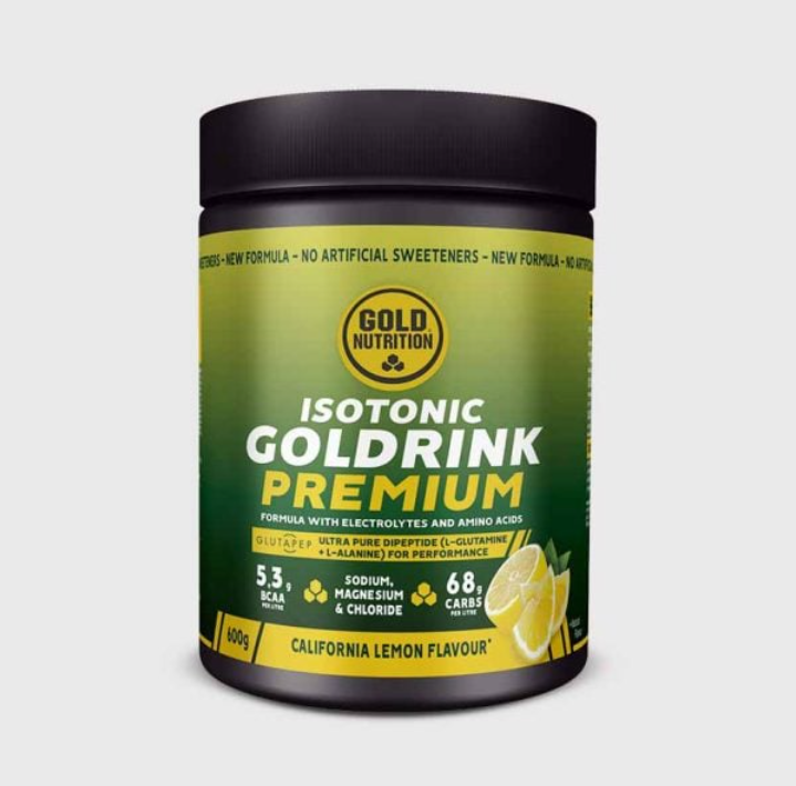 Goldrink Premium innehåller glukos, fruktos, BCAA och elektrolyter för uthållighet och återhämtning