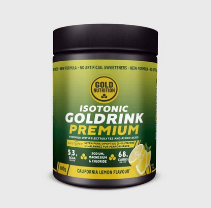 Goldrink Premium innehåller glukos, fruktos, BCAA och elektrolyter för uthållighet och återhämtning