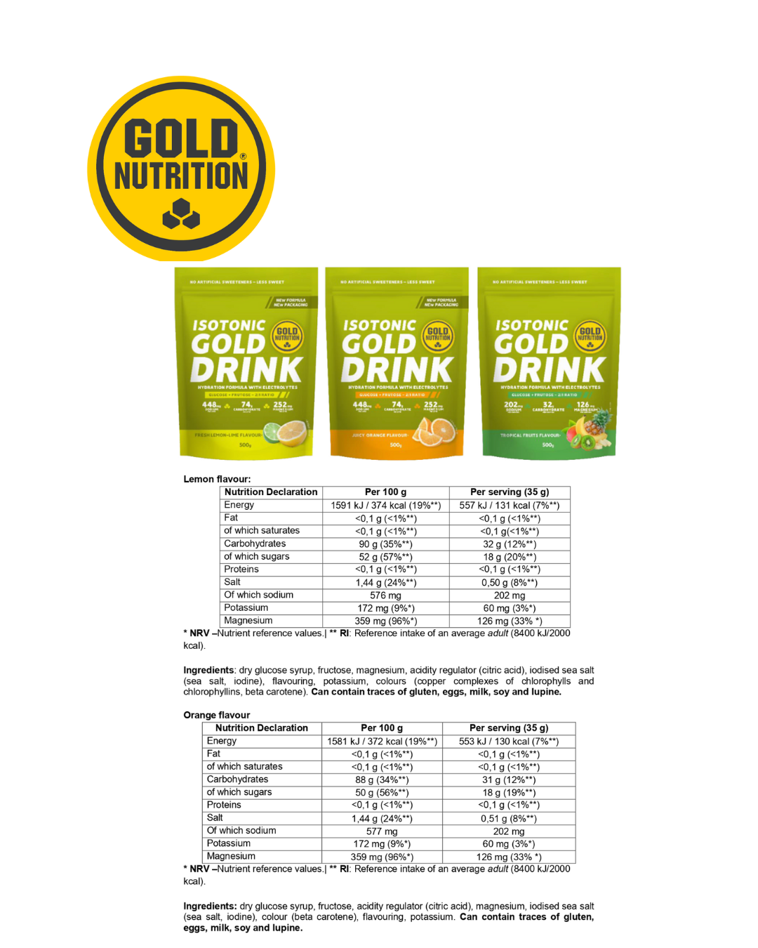 Gold Drink GoldNutrition® 500g – Isotonisk sportdryck med elektrolyter och kolhydrater för optimal uthållighet