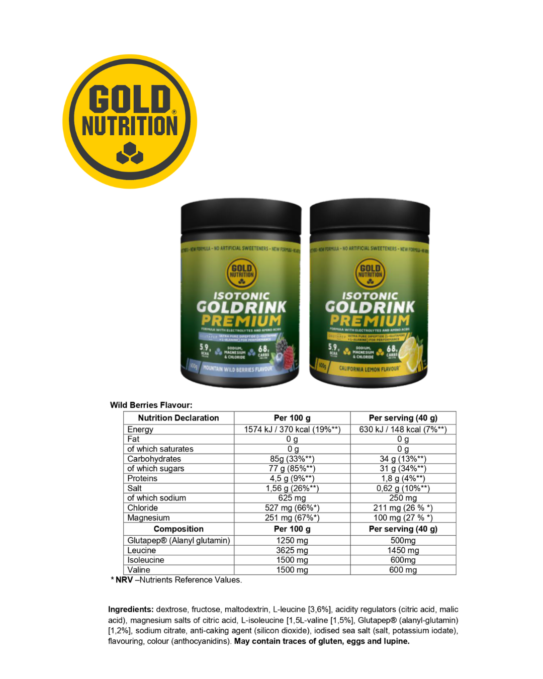 Goldrink Premium GoldNutrition® 600g – Isotonisk dryck med elektrolyter, BCAA och Glutapep®
