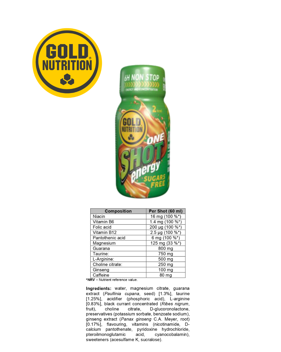 One Shot Energy GoldNutrition® redo att drickas – perfekt för att öka energi och koncentration när du behöver det.
