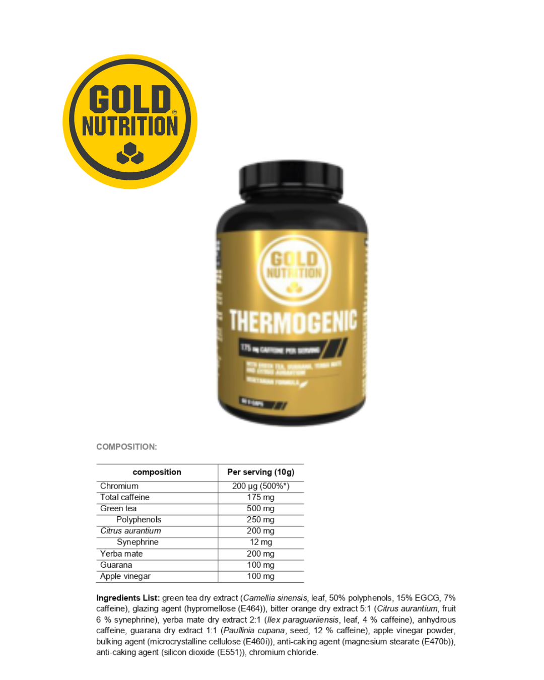 Thermogenic GoldNutrition® – Effektivt fettförbränningstillskott med termogena ingredienser