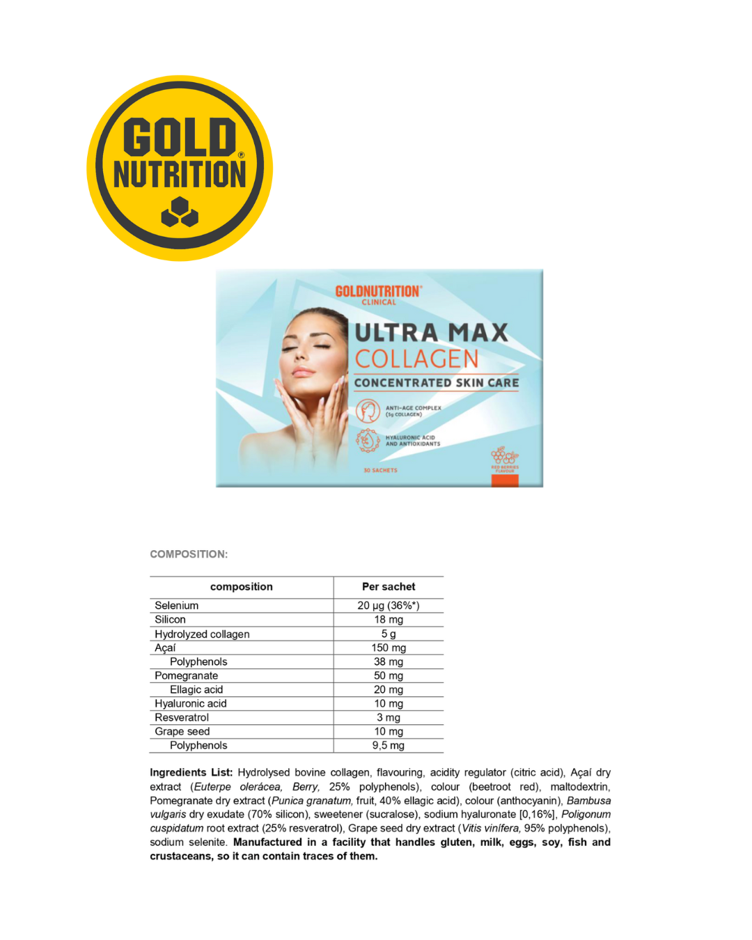ltramax Collagen GoldNutrition® – premium kollagentillskott för hudens elasticitet och fasthet.