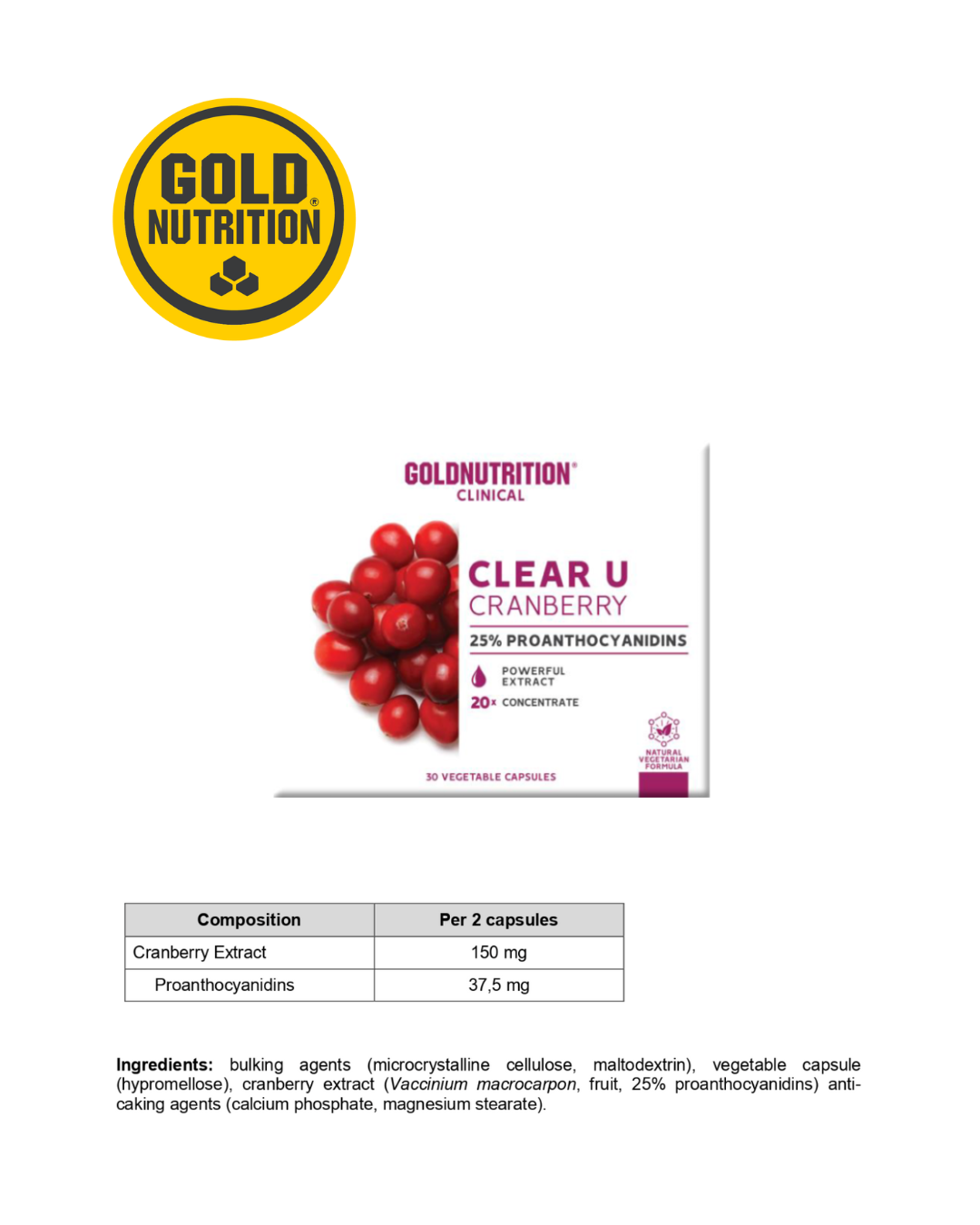 CLEAR-U CRANBERRY 30 vegetabiliska kapslar