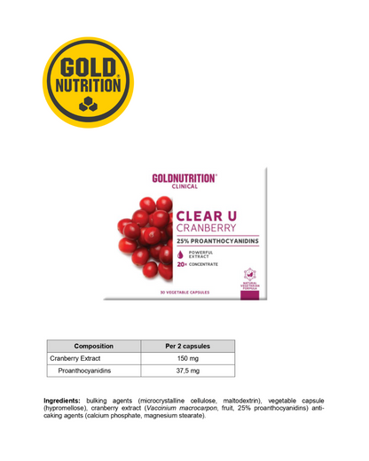 CLEAR-U CRANBERRY 30 vegetabiliska kapslar