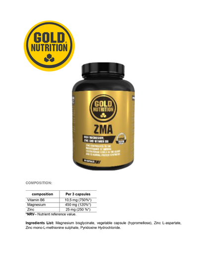 ZMA GoldNutrition®-kapslar – högkvalitativa vegetabiliska kapslar med zink, magnesium och vitamin B6.